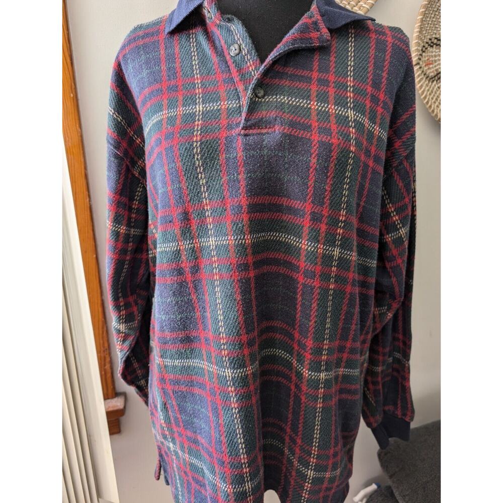 Vintage Tribute 90s Men's Plaid Button Down Polo LS Shirt Collared Size Medium M